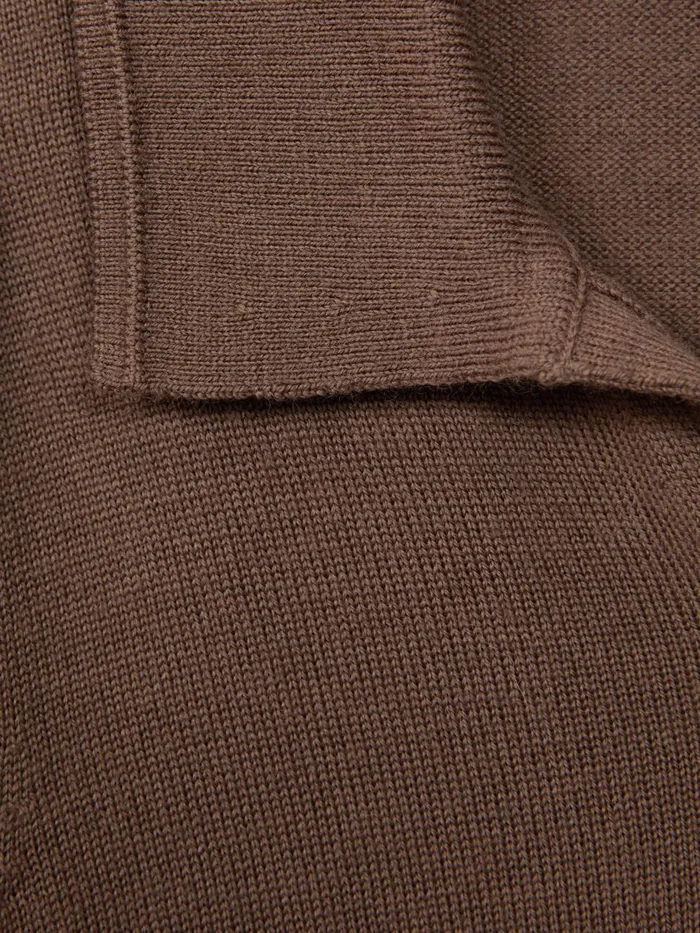 Children Reiss Polo Shirts Duchie Merino Wool Open Collar Polo Shirt Brown Sugar