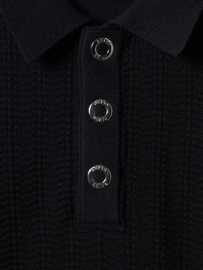 Children Reiss Polo Shirts Pascoe Textured Modal Blend Polo Shirt Navy