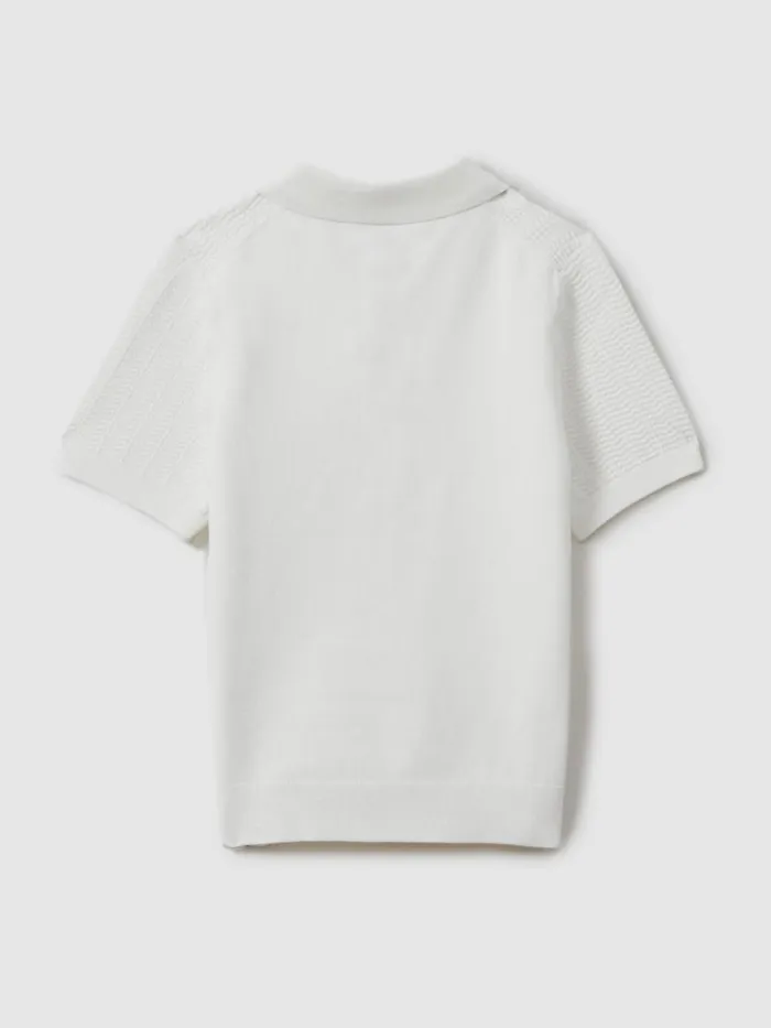 Children Reiss Polo Shirts Pascoe Textured Modal Blend Polo Shirt White