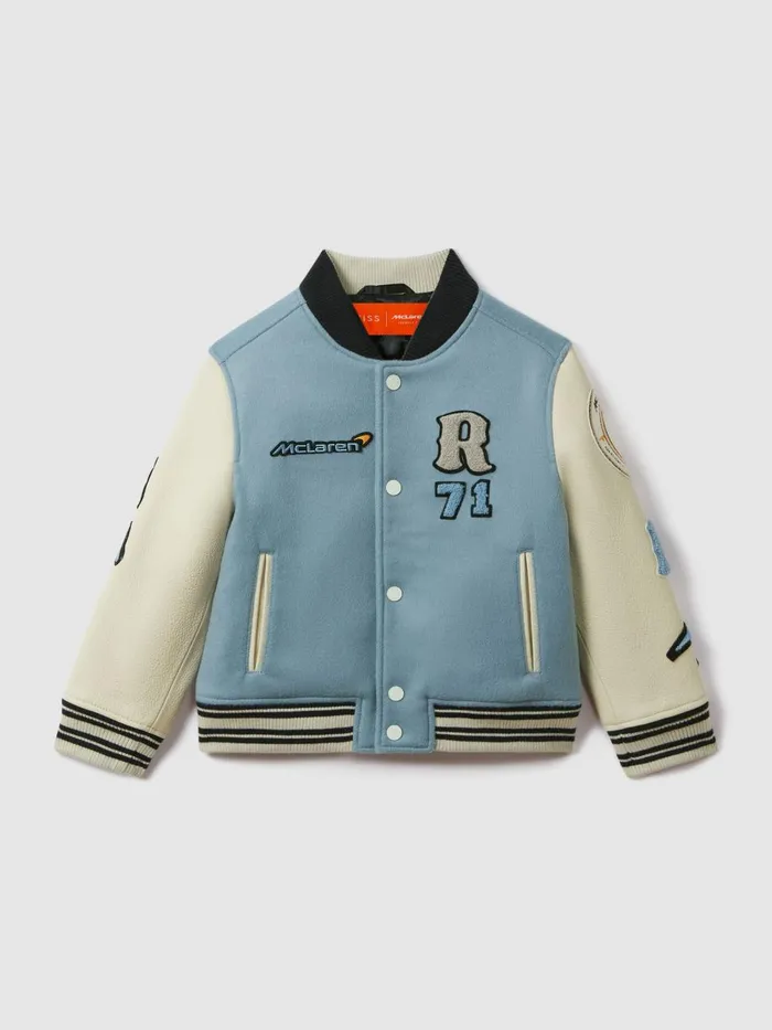 Children Reiss Reiss X Mclaren F1 Team F1 Leather Varsity Jacket Airforce Blueecru