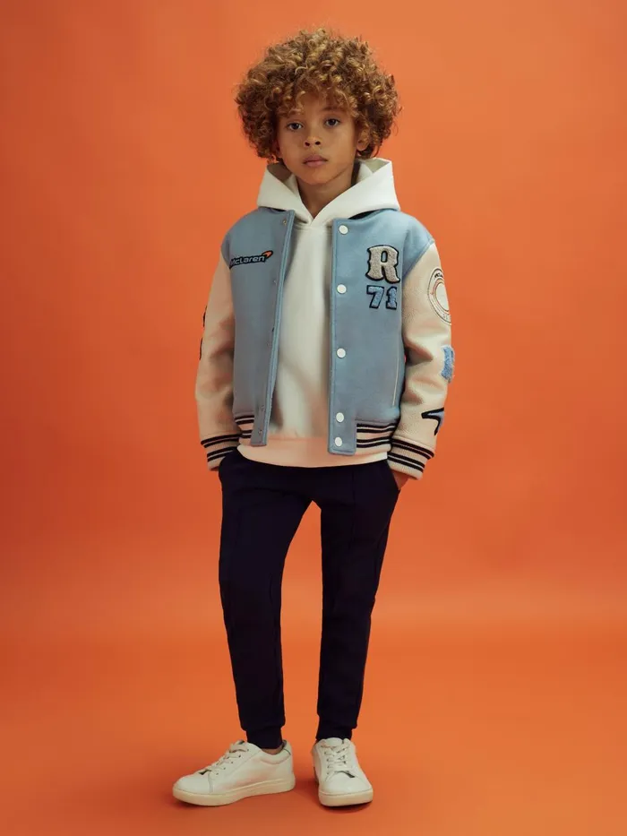 Children Reiss Reiss X Mclaren F1 Team F1 Leather Varsity Jacket Airforce Blueecru