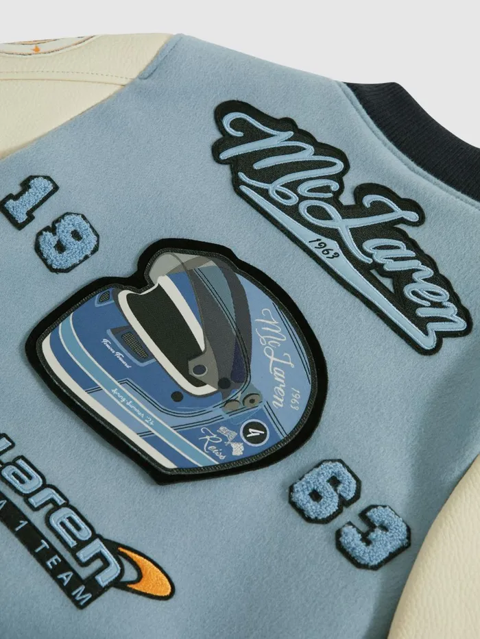 Children Reiss Reiss X Mclaren F1 Team F1 Leather Varsity Jacket Airforce Blueecru