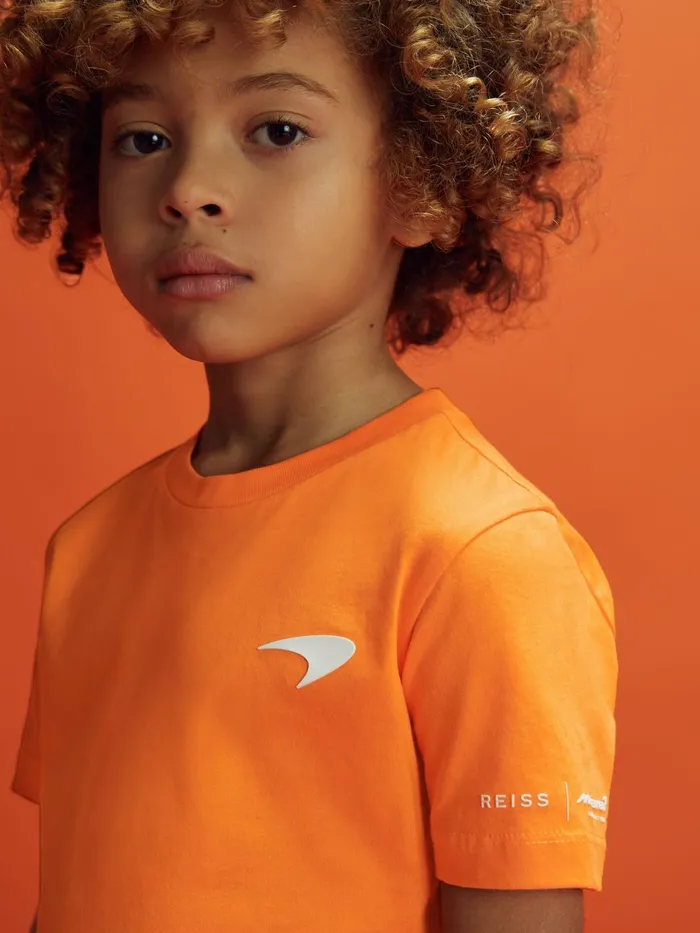 Children Reiss Reiss X Mclaren F1 Team F1 Mercerised Cotton Crew Neck TShirt Papaya