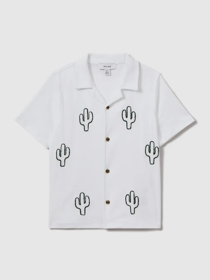 Children Reiss Shirts Aurora Cotton Cactus Cuban Collar Shirt White
