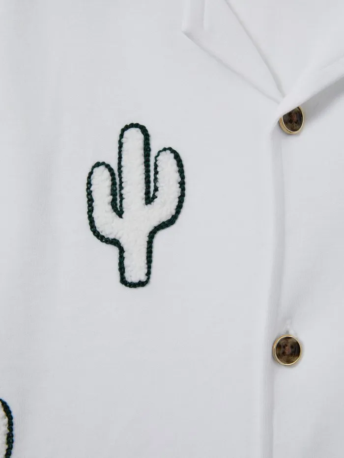 Children Reiss Shirts Aurora Cotton Cactus Cuban Collar Shirt White