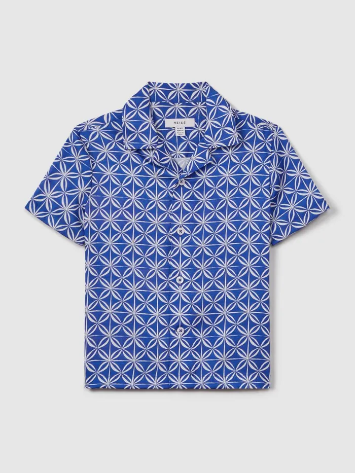 Children Reiss Shirts Tintipan Printed Cuban Collar Shirt Bright Bluewhite