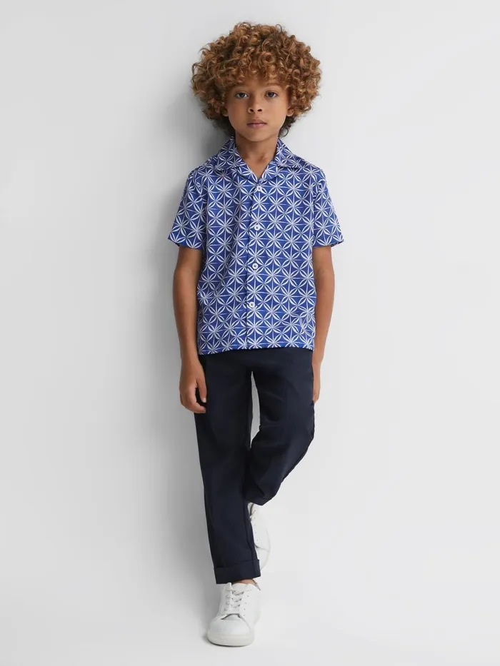 Children Reiss Shirts Tintipan Printed Cuban Collar Shirt Bright Bluewhite