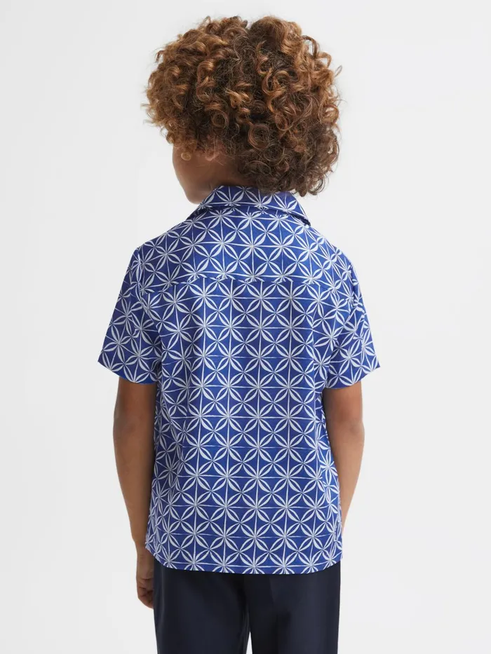 Children Reiss Shirts Tintipan Printed Cuban Collar Shirt Bright Bluewhite