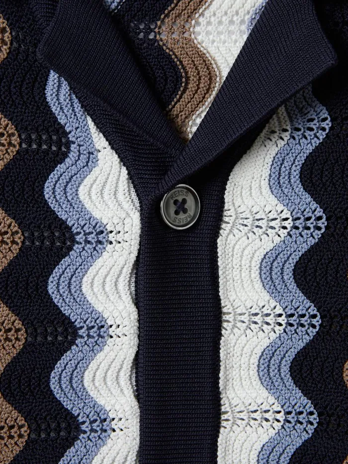 Children Reiss Shirts Waves Knitted Cuban Collar Shirt Blue Multi