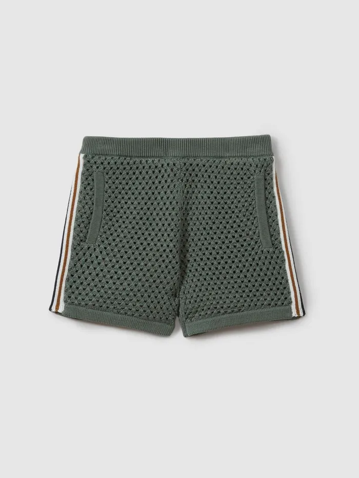 Children Reiss Shorts Creek Crochet Contrast Trim Elasticated Shorts Dark Sage Green