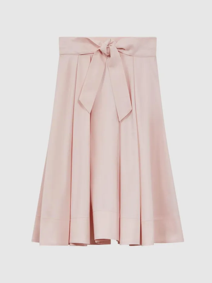 Children Reiss Skirts and Shorts Garcia Pleated Belted Taffeta Midi Skirt Pink
