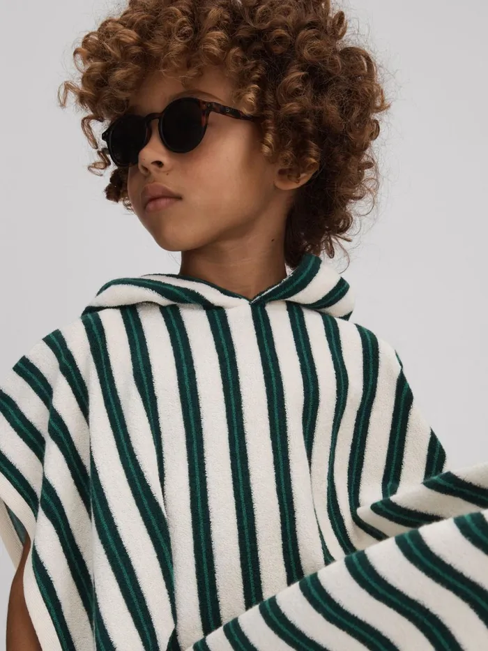 Children Reiss Sweats and Hoodies Ray Hooded Striped Poncho Greenwhite