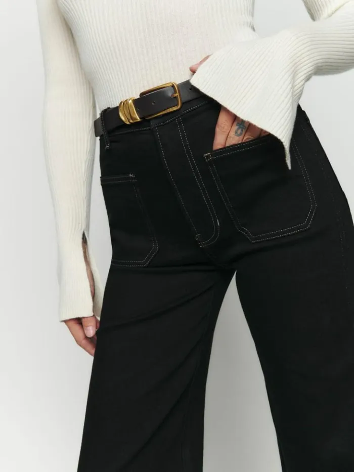 Clothing The Reformation Alyssa High Rise Wide Leg Long Jeans Black