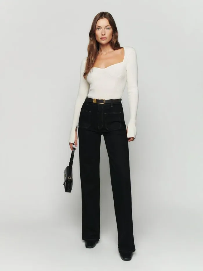 Clothing The Reformation Alyssa High Rise Wide Leg Long Jeans Black