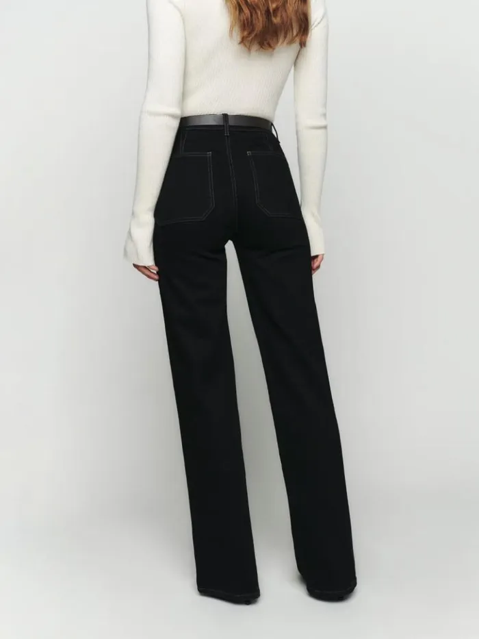 Clothing The Reformation Alyssa High Rise Wide Leg Long Jeans Black