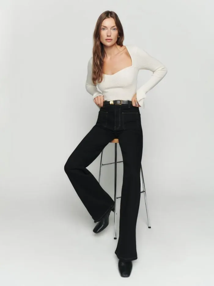Clothing The Reformation Alyssa High Rise Wide Leg Long Jeans Black