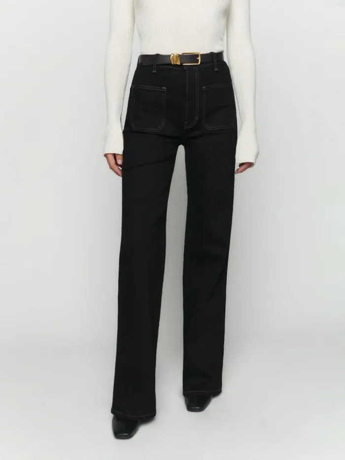 Clothing The Reformation Alyssa High Rise Wide Leg Long Jeans Black