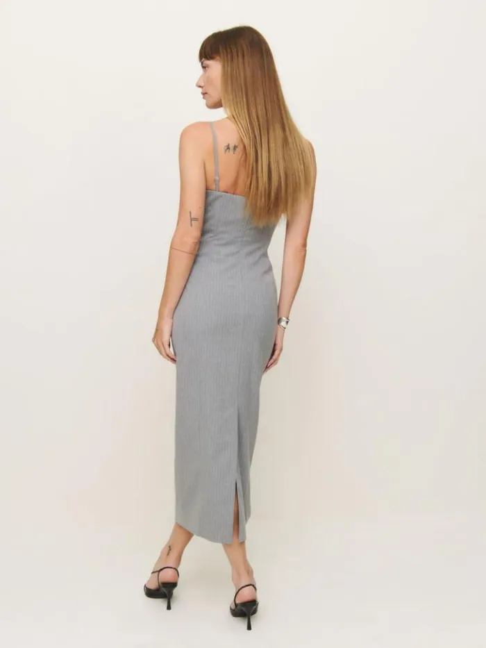 Clothing The Reformation Angelo Dress Grey Pinstripe