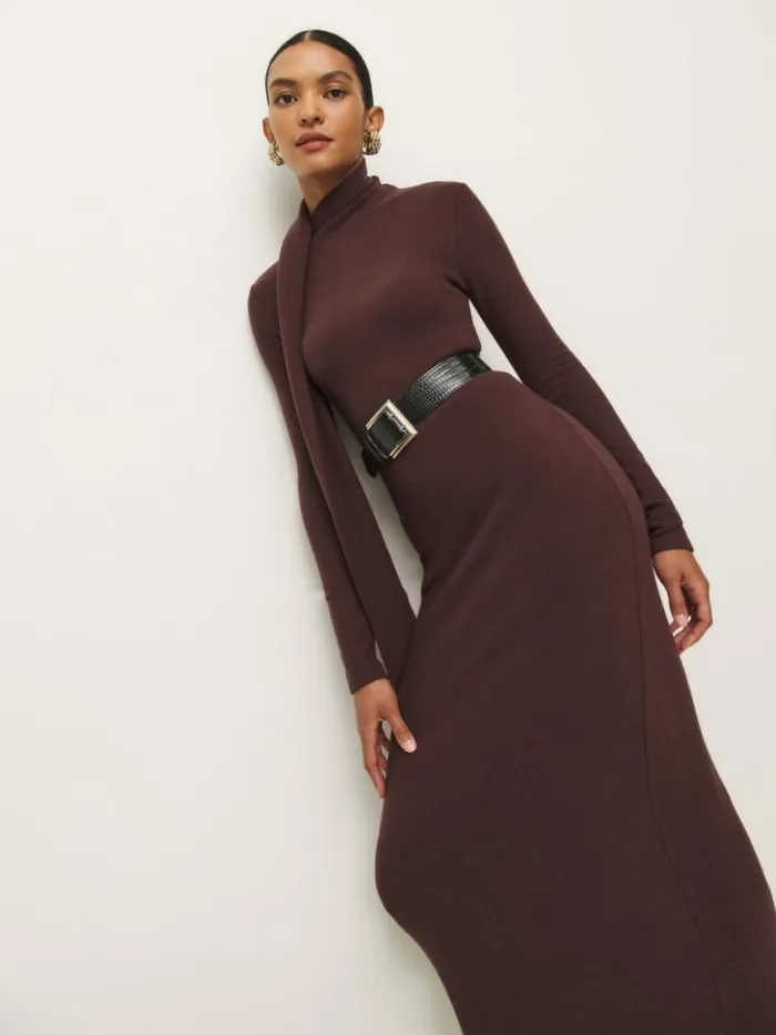 Clothing The Reformation Azure Knit Dress Mahogany