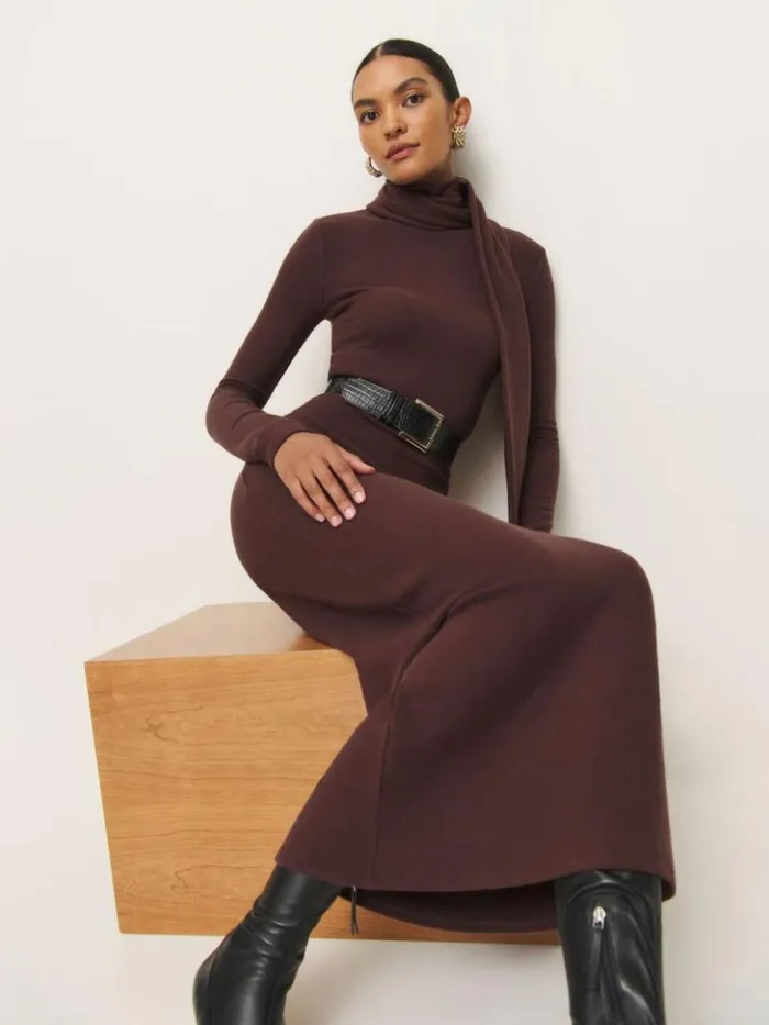 Clothing The Reformation Azure Knit Dress Mahogany