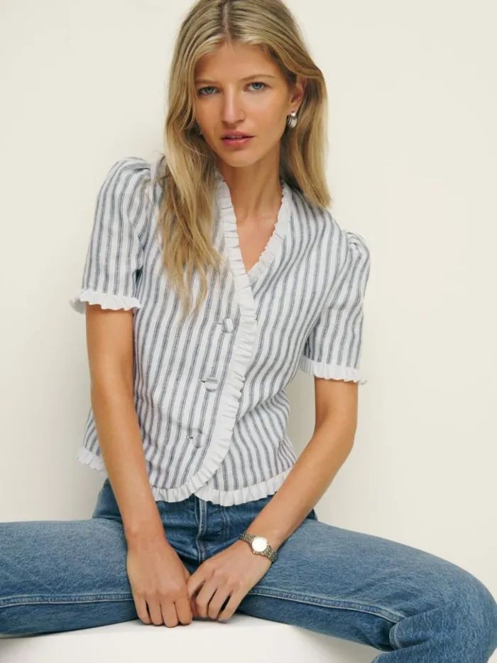 Clothing The Reformation Bess Linen Top Antibes Stripe