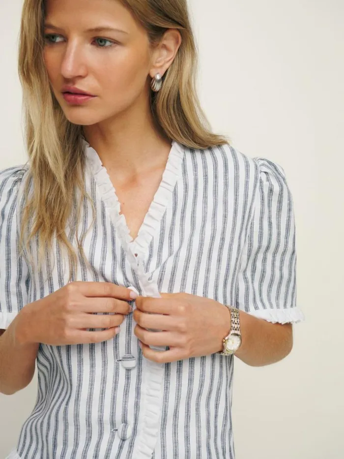 Clothing The Reformation Bess Linen Top Antibes Stripe