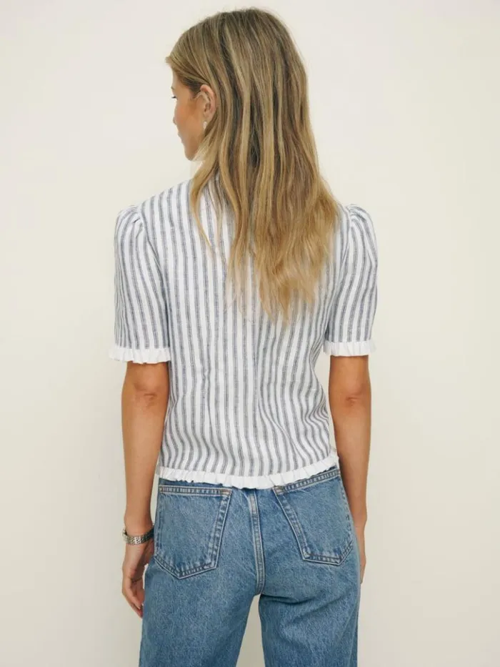 Clothing The Reformation Bess Linen Top Antibes Stripe