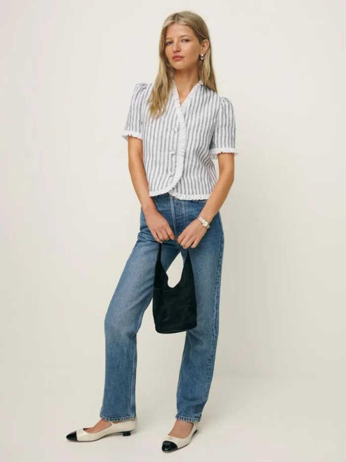Clothing The Reformation Bess Linen Top Antibes Stripe