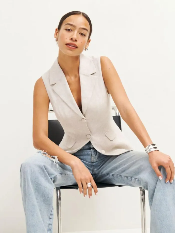 Clothing The Reformation Billie Linen Vest Oatmeal