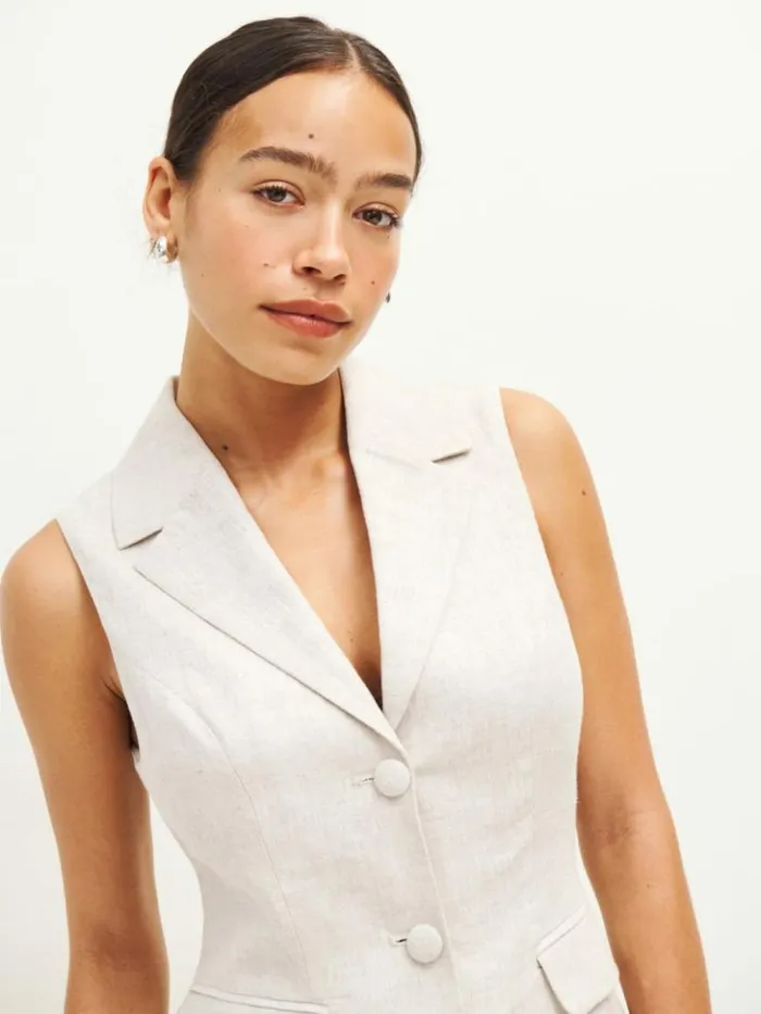 Clothing The Reformation Billie Linen Vest Oatmeal