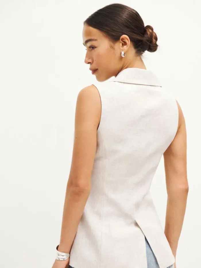 Clothing The Reformation Billie Linen Vest Oatmeal