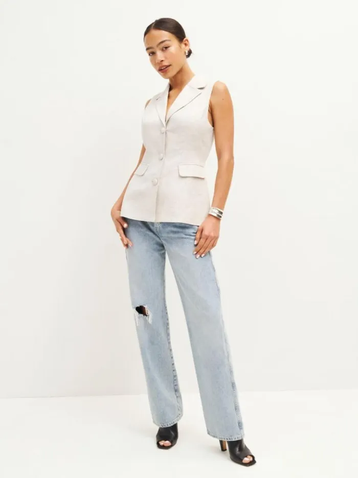 Clothing The Reformation Billie Linen Vest Oatmeal