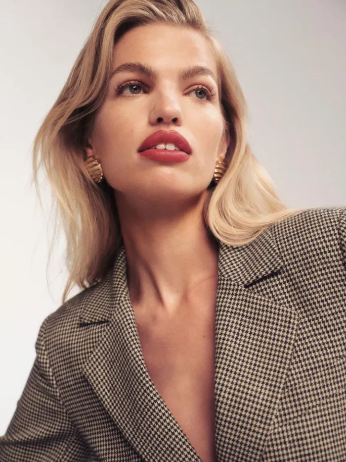 Clothing The Reformation Bondi Blazer Tan Houndstooth