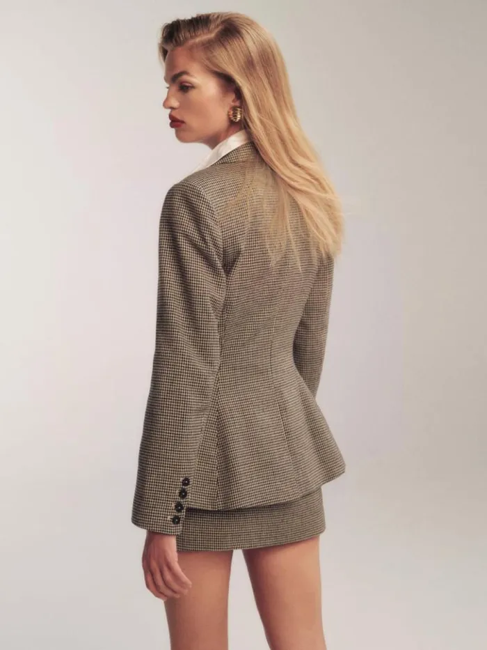Clothing The Reformation Bondi Blazer Tan Houndstooth