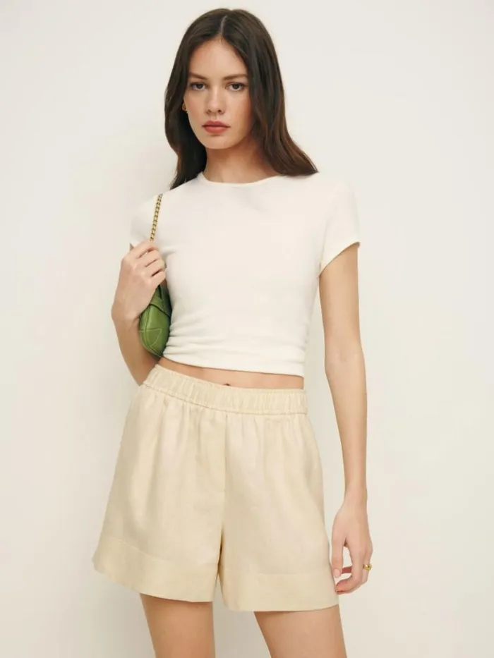 Clothing The Reformation Charlotte Linen Short Sugar