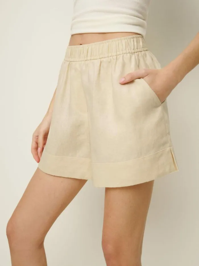 Clothing The Reformation Charlotte Linen Short Sugar