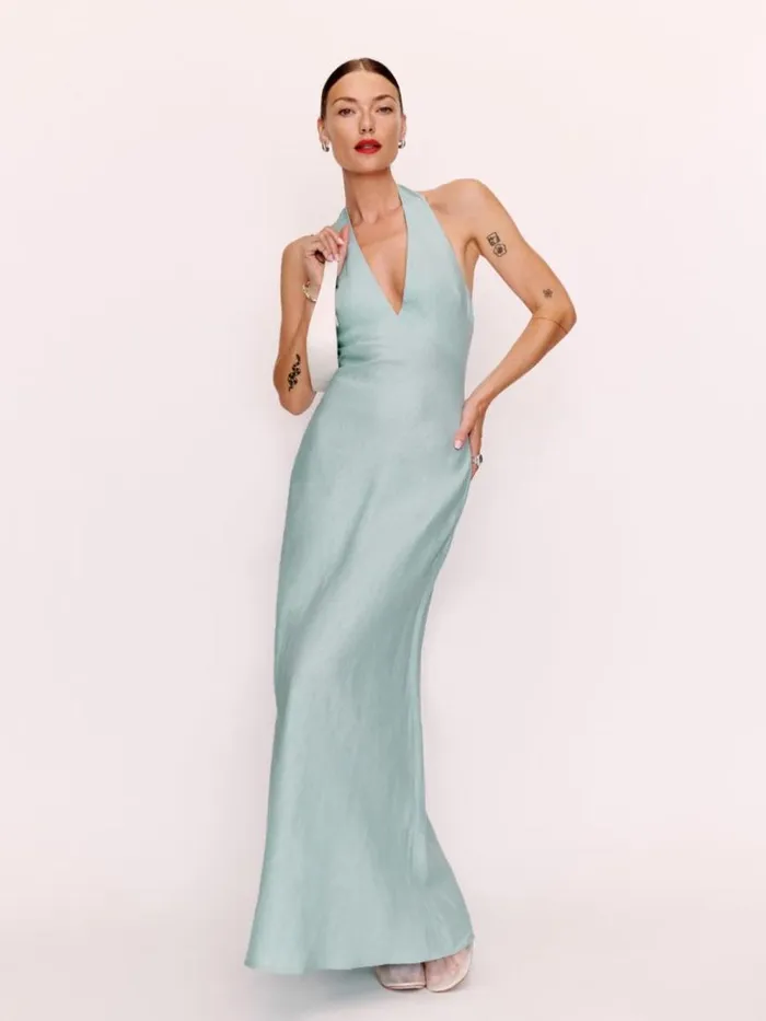 Clothing The Reformation Delilah Linen Dress Aquamarine