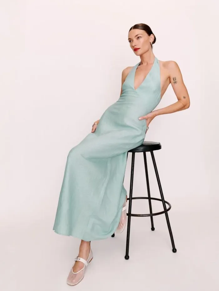 Clothing The Reformation Delilah Linen Dress Aquamarine