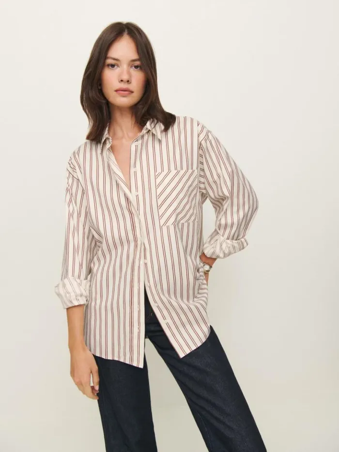 Clothing The Reformation Eli Oversized Shirt August Stripe