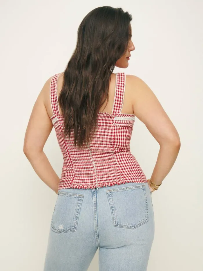 Clothing The Reformation Eloise Linen Top Tomato Check