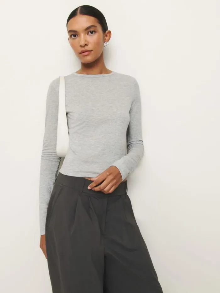 Clothing The Reformation Ezra Slim Fit Long Sleeve Heather Grey