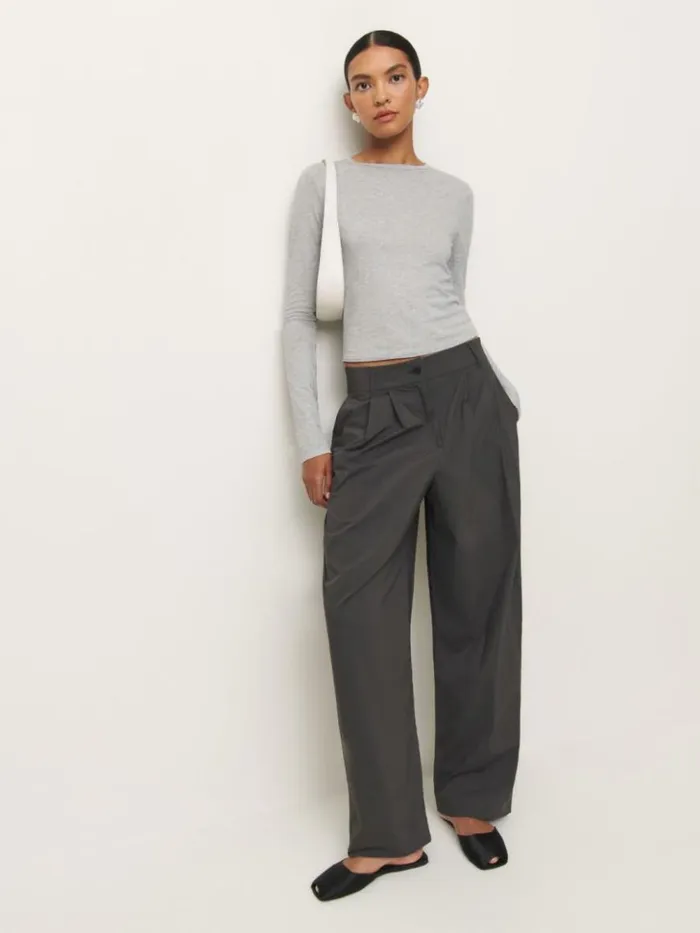 Clothing The Reformation Ezra Slim Fit Long Sleeve Heather Grey