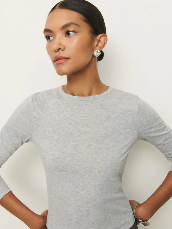 Clothing The Reformation Ezra Slim Fit Long Sleeve Heather Grey