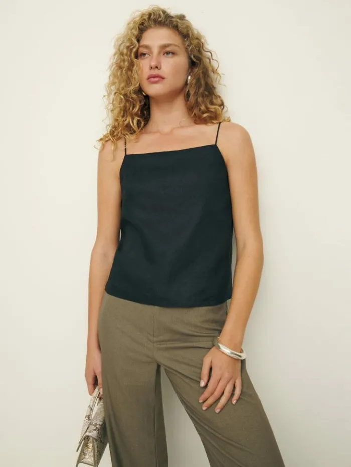 Clothing The Reformation Fable Linen Top Black