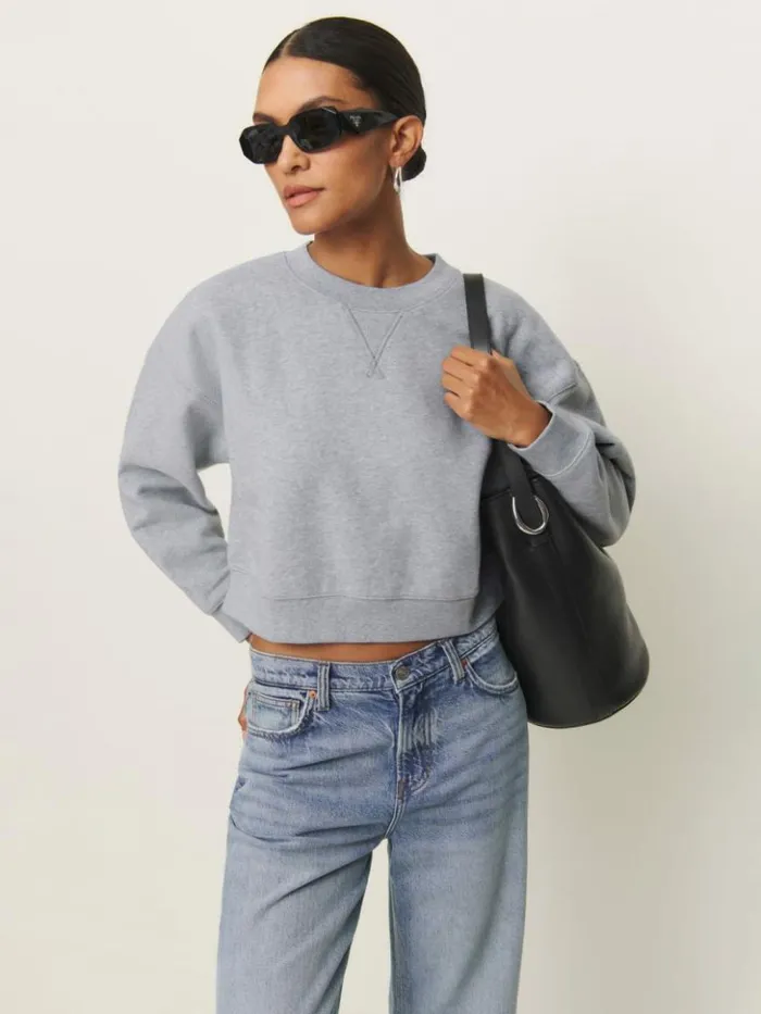Clothing The Reformation Grace Cropped Vintage Oversized Crewneck Sweatshirt Heather Grey