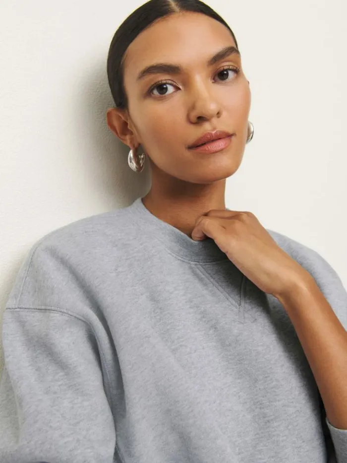 Clothing The Reformation Grace Cropped Vintage Oversized Crewneck Sweatshirt Heather Grey