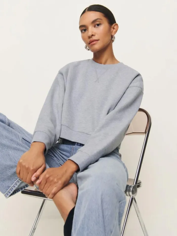 Clothing The Reformation Grace Cropped Vintage Oversized Crewneck Sweatshirt Heather Grey