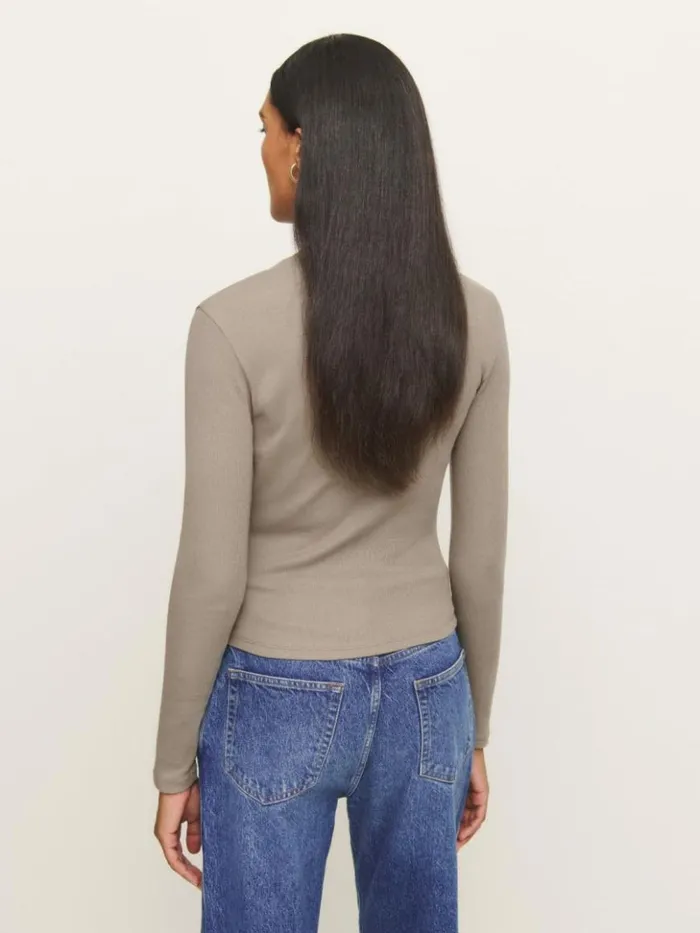 Clothing The Reformation Jayden Long Sleeve Henley Tee Taupe