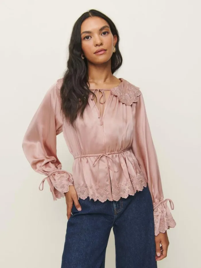 Clothing The Reformation Lillie Silk Top Serenade