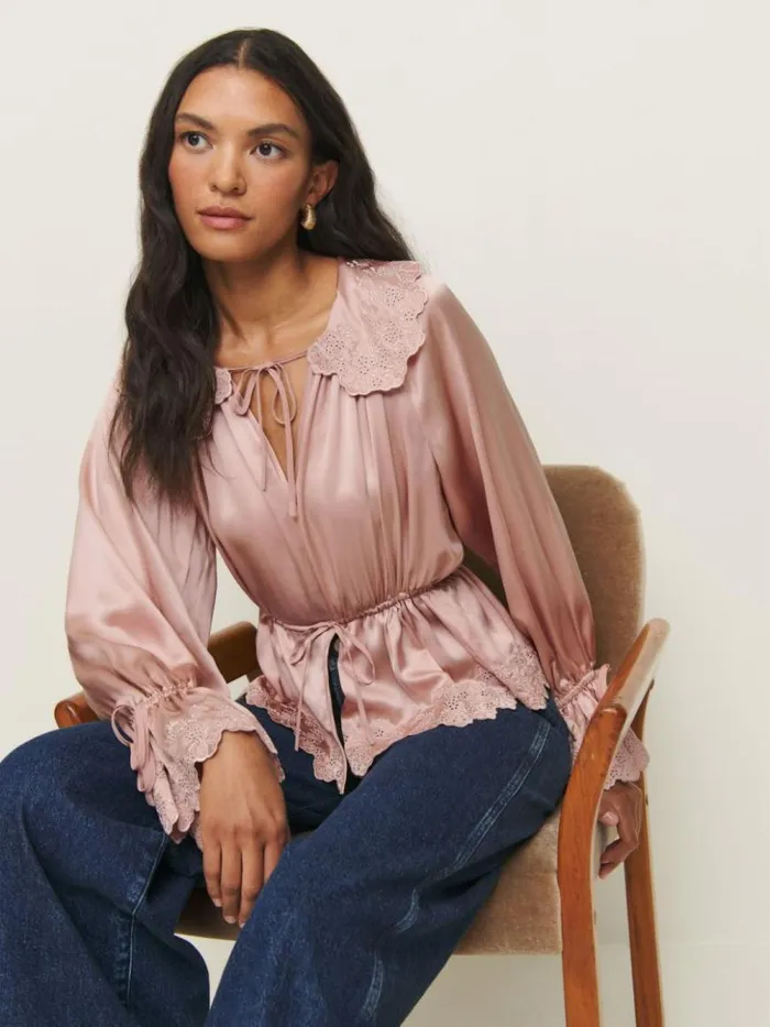 Clothing The Reformation Lillie Silk Top Serenade